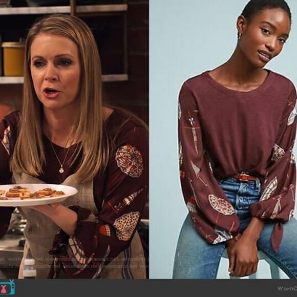 🅢🅐🅛🅔 Anthropologie Maybelle Tie Sleeve Blouse Medium Umbrella Akemi Kin - Picture 5 of 5